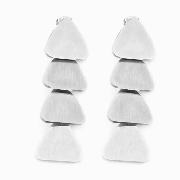Mid Century Style Brushed Surgical Stainless Steel Triangles Dangle Earrings - Picture 1 of 4